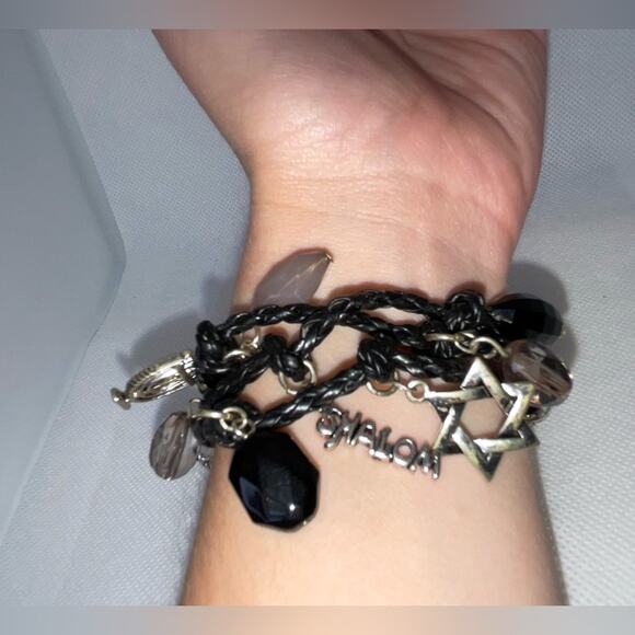 BRIGHTON LEATHER SILVER TONE JEWISH STAR OF DAVID MENORAH SHALOM CHARM BRACELET - Picture 7 of 11